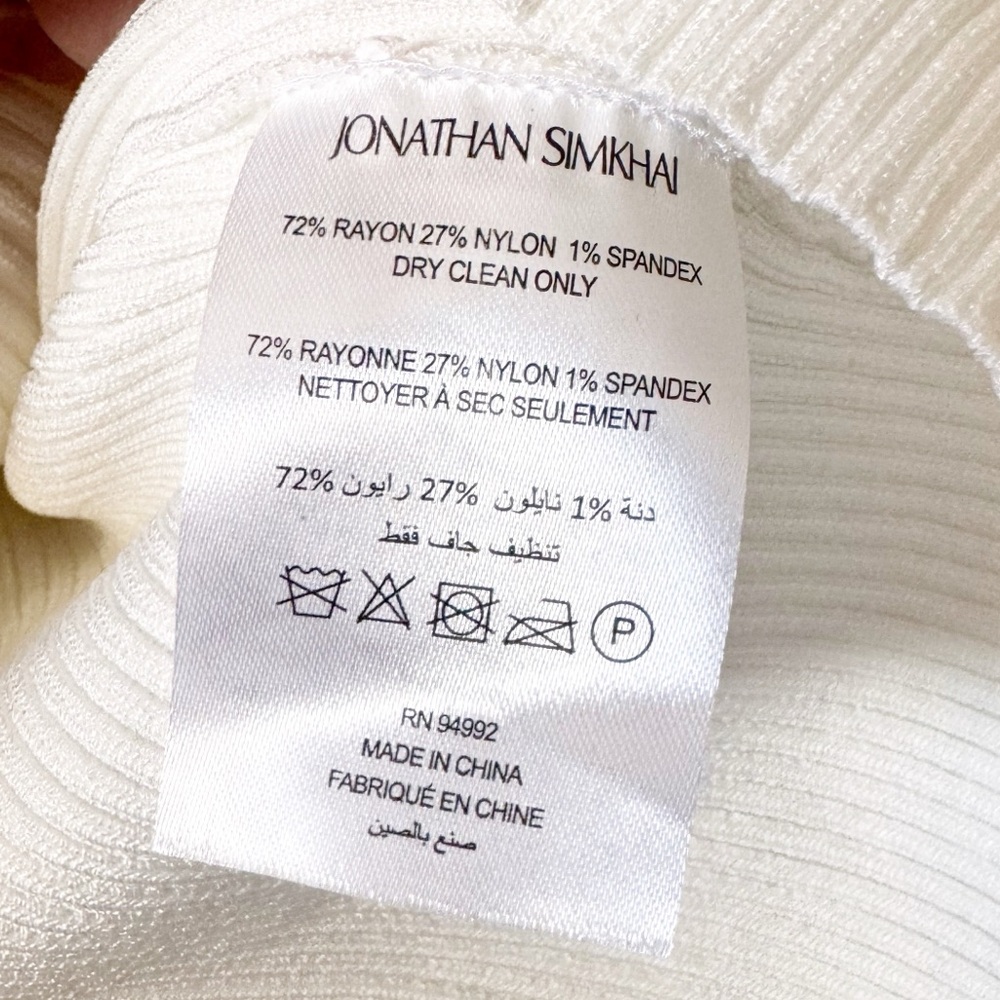 Jonathan Simkhai NWT Mandy Cut Out Cold Shoulder Ribbed Sweater Top White Size L - Picture 9 of 12